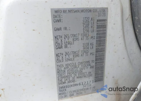 2024 Nissan Frontier Pro-4X 4X4 from USA, damaged, VIN 1N6ED1EK0RN612173